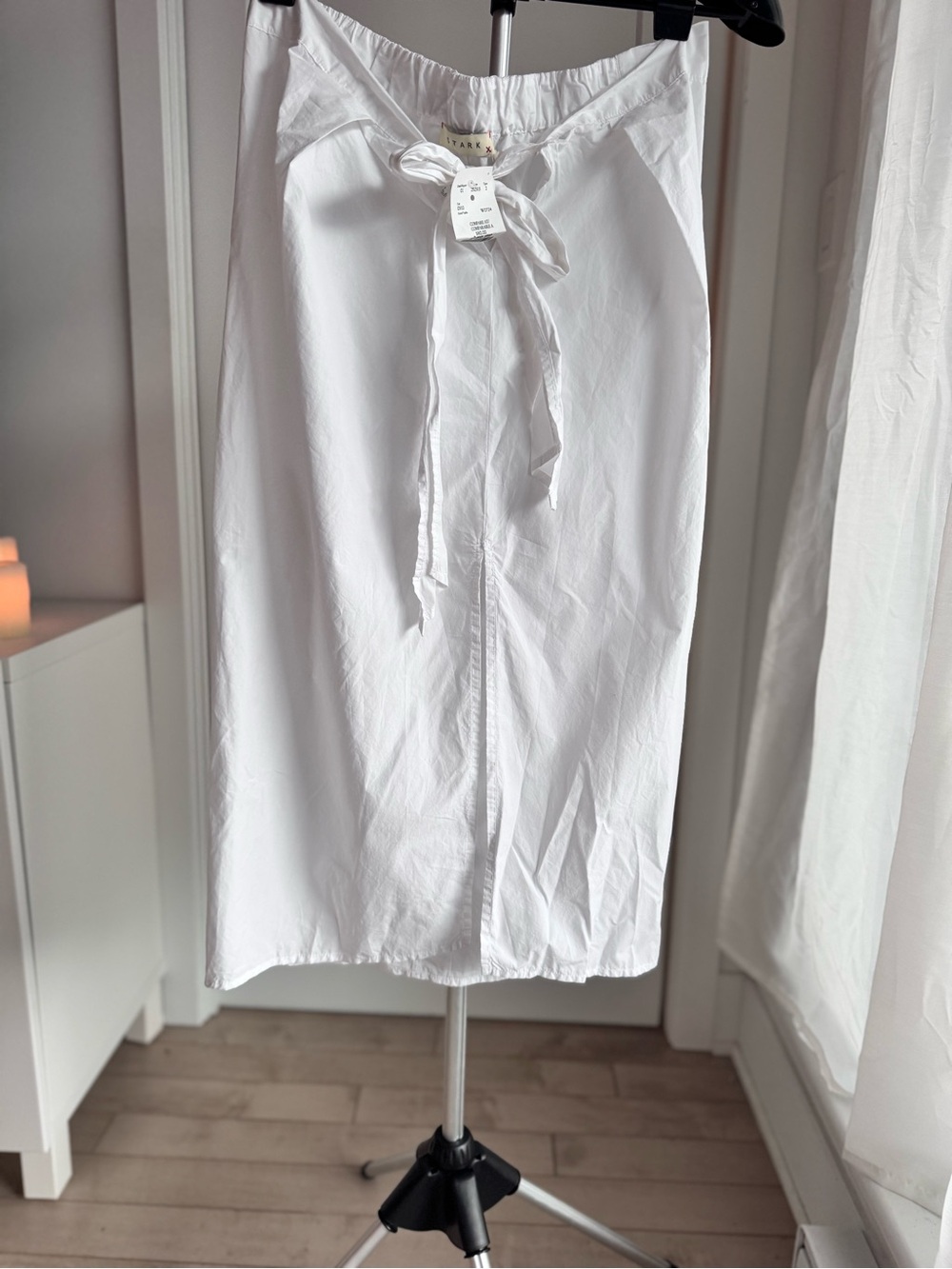 Unbranded White Tie-Waist Cotton Midi Skirt